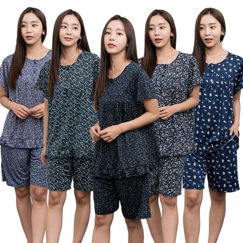 이라인 큐티꽃 반팔 여성잠옷 상하잠옷 쿨리스 레이온 냉장고잠옷 냉감잠옷