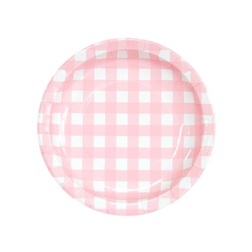 피플스파티 일회용 파티접시 (소) 체크무늬 18cm, 핑크, 1개, 18개
