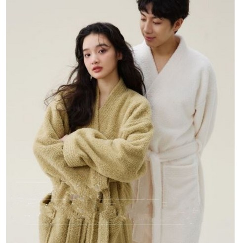 가을 겨울 두꺼운 벨벳 고급 샤워가운 목욕가운 커플가운 호텔가운 홈웨어 연말 파티 커플룩, 남성 FREE, 1개, 4.화이트