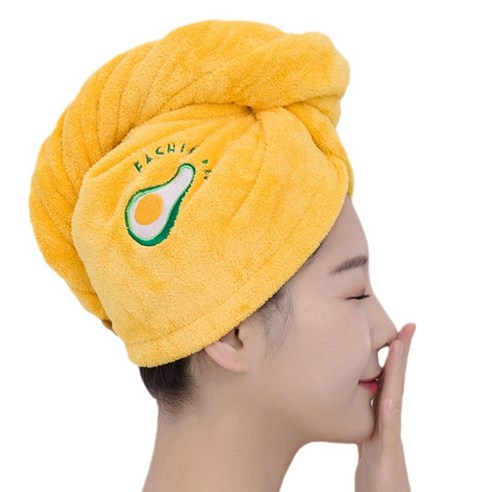 산호 양털 건조 헤어 모자 소프트 샤워 헤어 타월 흡수성 빠르게 건조 머리, 노란색