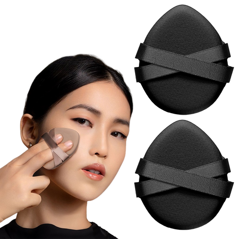 메이크업 퍼프 도톰 팩트 뷰티 쿠션 건습 겸용 뷰티 툴, 2개, 블랙