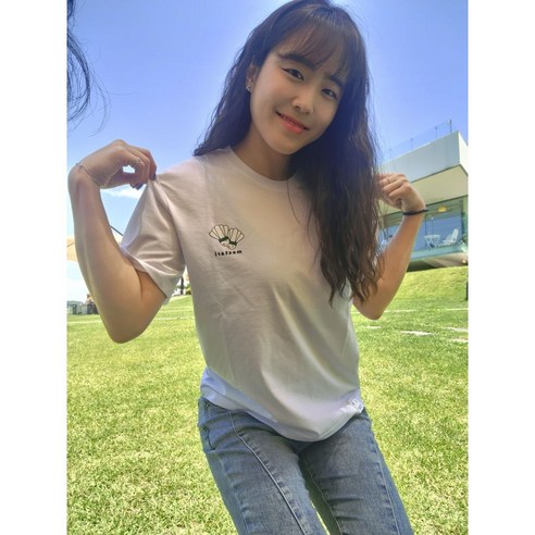 [메스타리] 마스코트 셔틀콕 오버핏 (남녀공용) 기능 티셔츠 반팔 화이트