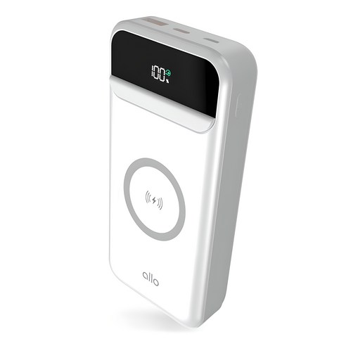 알로코리아 22.5W 무선 고속충전 보조배터리 20000mAh C타입, 2005W PD, 화이트 색상 무선충전배터리 알로코리아 22.5W 무선 고속충전 보조배터리 20000mAh C타입, 2005W PD, 화이트 색상 무선충전배터리