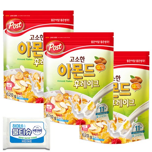 포스트 아몬드푸레이크 시리얼 620gx3개입 + 물티슈, 620g, 2세트