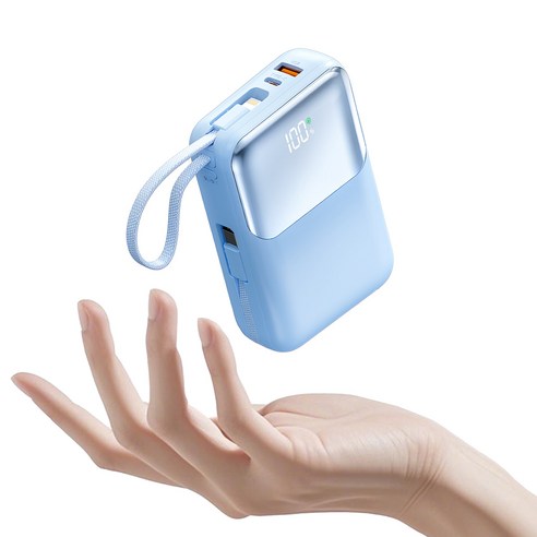 아우스힐 PD 22.5W QC3.0 고속충전 케이블 일체형 대용량 보조배터리 20000mAh, 블루