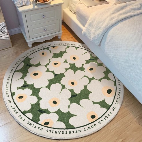 북유럽 INS 작은 꽃 거실 만화 카펫 침실 침대 옆 모자간 원형 깔개 두꺼운 면적 둥근 카펫, 초록색
