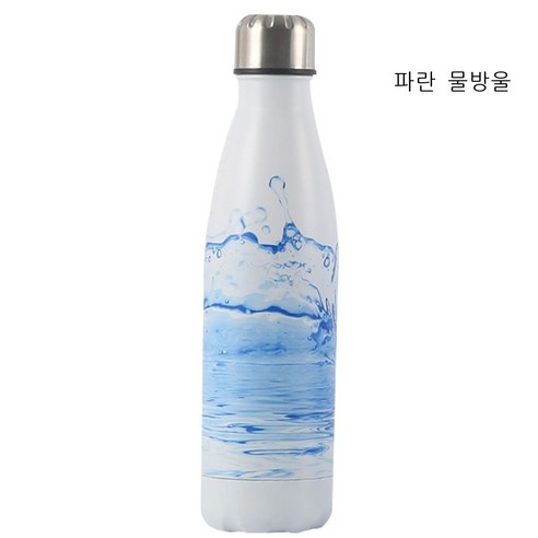 304 스테인리스강 보온컵 운동 주전자 콜라병 야외 보온병 글씨 새김, 500ml, 푸른 물방울