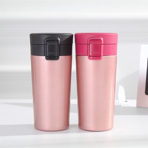 KORELAN커피잔 304 스테인리스강 진공 보온 물컵 360ml 야외 휴대용 점프컵, 본색에 빨간색 뚜껑을 끼우다