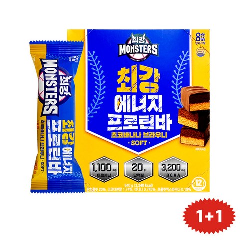 1+1 최강에너지 프로틴바 초코바나나 브라우니 70g x 12개, 24개