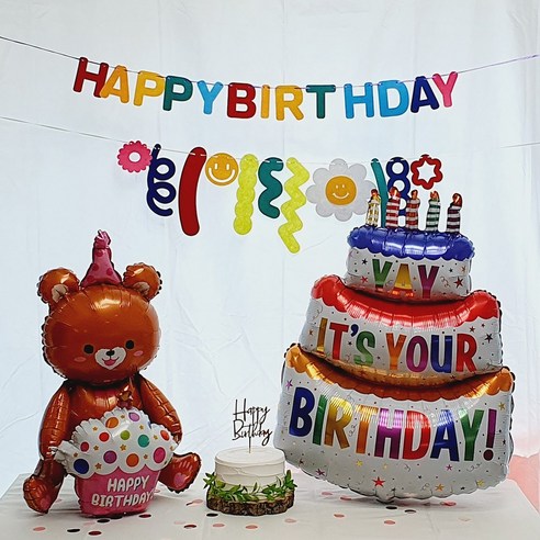 곰돌이 풍선 케이크 데이지 생일 파티, 핑크세트