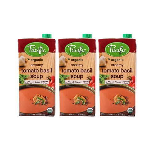 퍼시픽 크리미 토마토 바질 수프 비건 저지방, 946ml, 3개