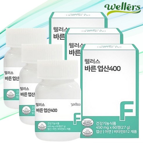 웰러스 바른 엽산 400 1병 2개월분 (No화학부형제 아연 비타민B), 60정, 3박스