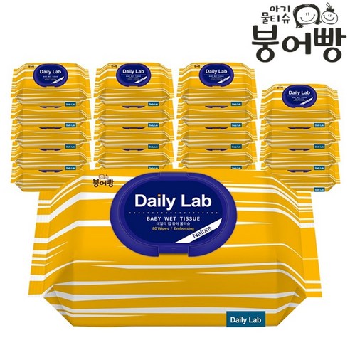 붕어빵 물티슈 데일리랩 네이처 평량 45gsm 캡형, 80매, 20개