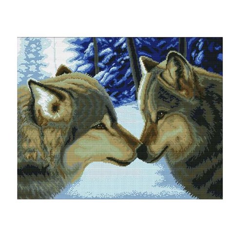 늑대 동물의 키스 스탬프 크로스 스티치 키트 DIY 바느질 공예 68x55cm, 다색, {"사이즈":"설명"}, {"수건소재":"구리"}