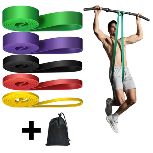 스포츠 턱걸이 풀업밴드 1+2+3+4+5 단계 세트, 1개, Yellow+Red+Black+Purple+Green