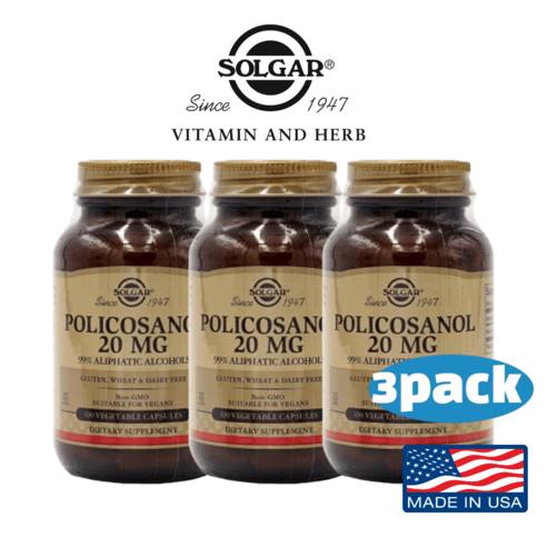 미국 정품 직구 솔가 쿠바산 폴리코사놀 사탕수수 추출물 20mg 100정 베지캡슐 x 3팩 (300일분), 3개