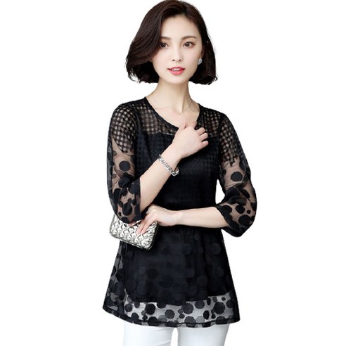 베러댓걸 도트&체크 시스루 블라우스