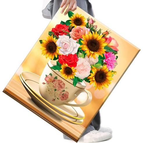 FASEN 액자 보석십자수 캔버스형 DIY 키트 40 x 50 cm, 1세트, FAN92.해바라기 꽃병입니다