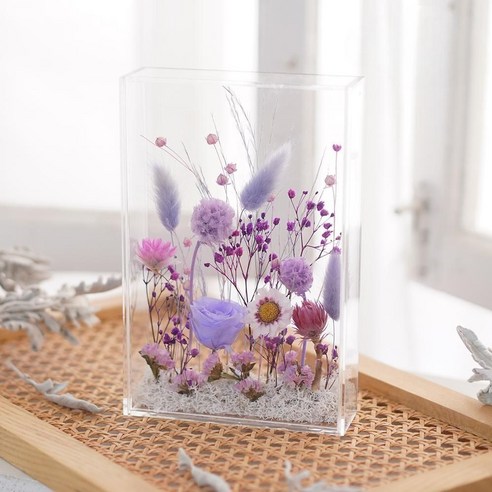 부케 액자 셀프 부케말리기 압화 양면 투명 아크릴 드라이플라워 말린꽃 보관, 210x160x50mm