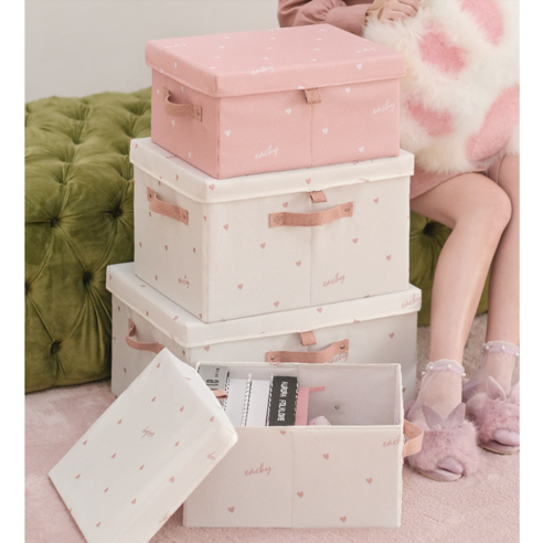 옷 수납함 수납 가정용 바구니 수납함 옷장 정리함 옷감 접이식 상자, 트럼펫:35*28*18cm, 핑크