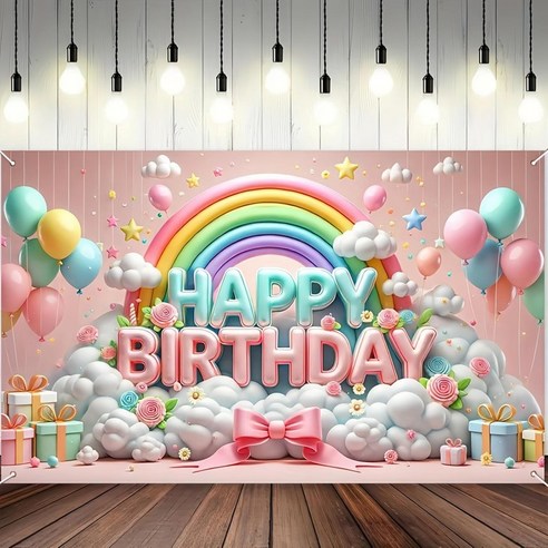 태쓰 생일 파티 현수막 남아 여아 엄마 아빠 생일 배너 2, 핑크리본240*180