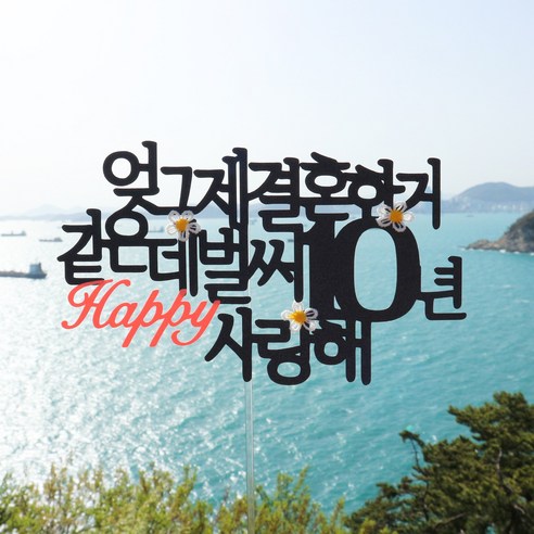 스프링데일 결혼 기념일 10주년 여행 케이크 커플 부부 토퍼, 10년 사랑해