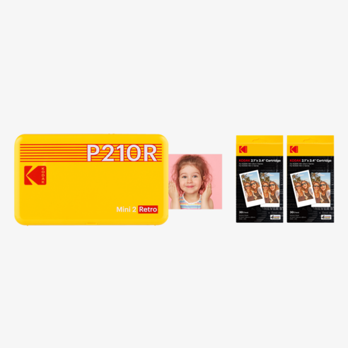 코닥 미니 2 레트로 포토프린터 사진인화기 + 카트리지 68매 번들, P210R, Yellow