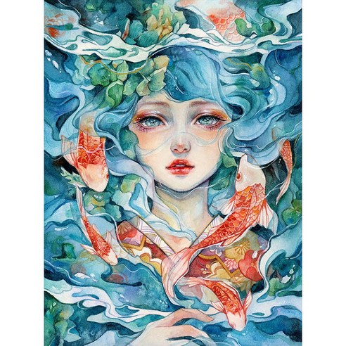 DIY 보석십자수 만화 여자 초상화 DIY 다이아몬드 그림 세트 보석비즈십자수 거실 장식, 30*40CM, KTMSN-15