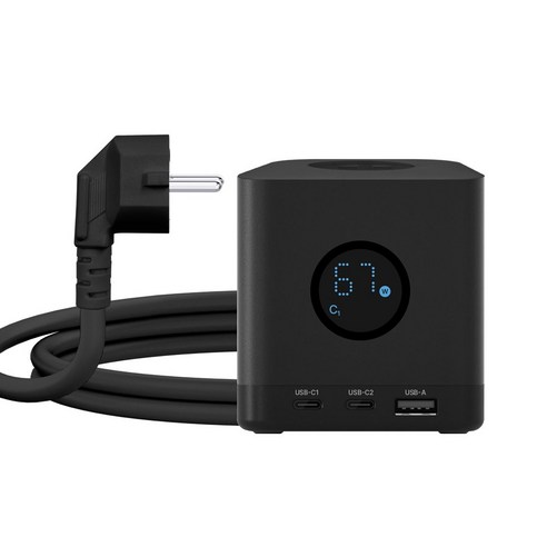 [에코너] MT16 전선형 1.8M 큐브 멀티탭 4000W 고용량 (3구C타입포트USB포트), 1개, 제트블랙
