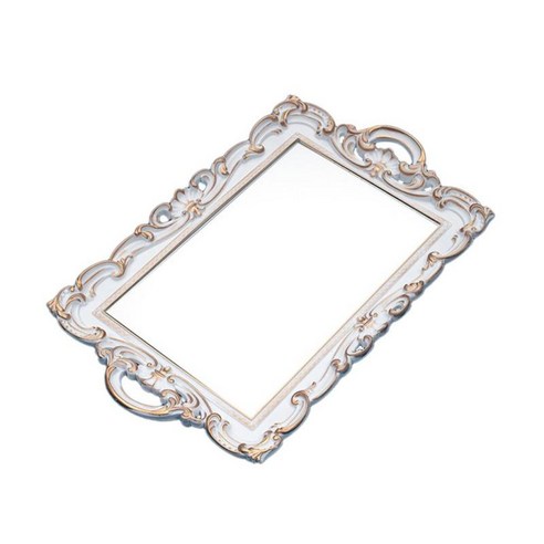 가정 장식을 위한 2x 장식용 거울 접시 트레이, 흰색 직사각형, 금속, 유리