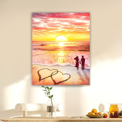 액자 캔버스형 보석십자수 DIY 키트 40 x 50 cm, SZX117.커플 하트 비치