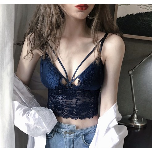 DFMEI 여름 민소매 반팔 티셔츠 레이스 가슴 스틸 링 브래지어 새로운 브래지어 크로스 여자 레드 서스펜더 탑