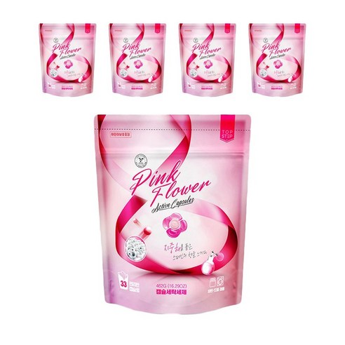 탑스텝 핑크플라워캡슐세제 캡슐세탁세제 세트, 33개입, 5개