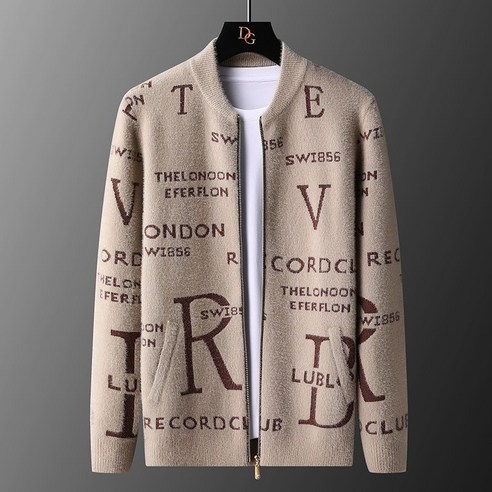 모몰라티 남성 레터링 프린트 부드럽고 세련된 루즈핏 라운드 니트 가디건