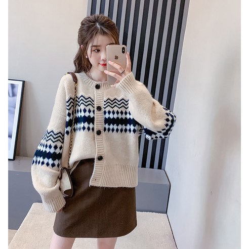 KORELAN일본계 빈티지 나른하다 민족풍 키 작다 짧다 유럽 상품 부드럽다 스웨터 외투 여성 니트 가디건 이른 봄옷