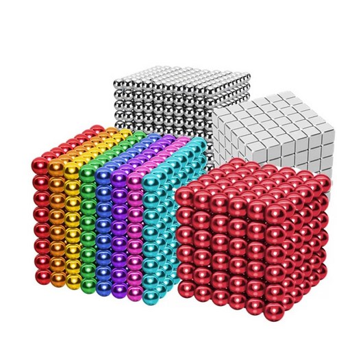 레인보우 자석 큐브 퍼즐 블럭 마그네틱 블록 구슬 5mm, 5mm 실버 64개