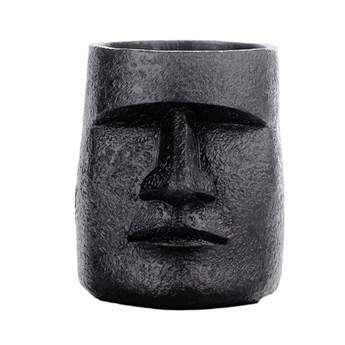 1PC 고대 부활절 섬 동상 복고풍 스타일 모 머리 조각 거실 장식품, 수지, 검은 색 G.