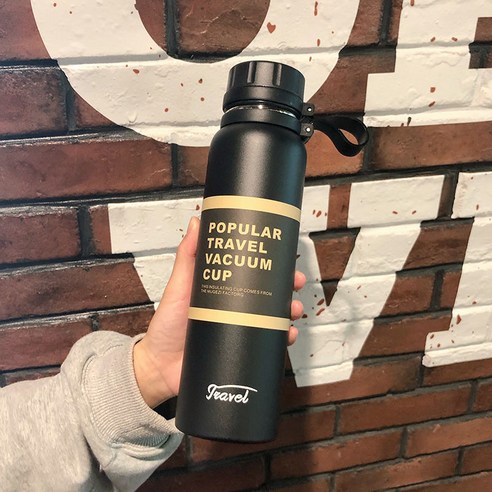 보온병 컵 스포츠 남자 대용량 주전자 차 필터 휴대용 학생 스테인레스 스틸 Ml 컵, 850Ml/블랙+차필터, 하나