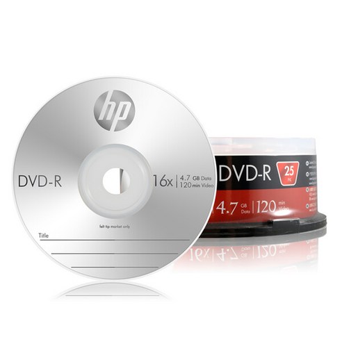 HP DVD-R 4.7GB 16배속 25장케이크/공DVD, 단일속성 피씨내장형dvd플레이어 HP DVD-R 4.7GB 16배속 25장케이크/공DVD, 단일속성 피씨내장형dvd플레이어