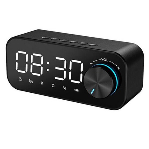 Deoxygene 미러 알람 시계 블루투스 스피커 디지털 디스플레이 라디오 LED 무선 음악 플레이어 테이블, 검은 색
