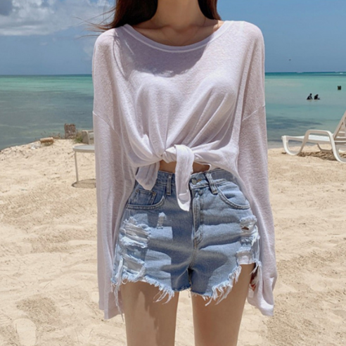 리빙온어스 비키니 옆트임 크롭 수영복 시스루 비치웨어 커버업