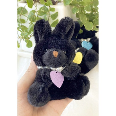 은보리 진주목걸이 하트 검은토끼 인형 열쇠고리 키홀더, 1개, 하늘