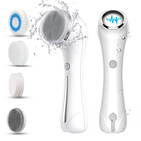 Routop 진동 클렌저 세안기 피부 딥 클렌징 4가지 헤드 전체방수 USB충전식, 화이트