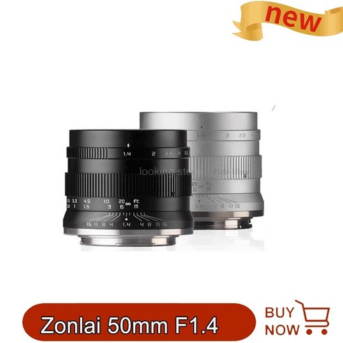 zonlai 50mm f1.4 수동 프라임 렌즈 canon ef-m fuji sony e-mount micro 43 a6400 x-t3 x-t4 xs-10 x-e3 x-a2 미러리, 협력사, 실버 색상, 전자 마운트