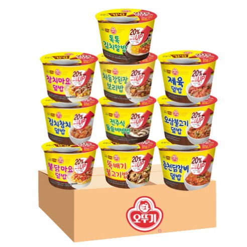 [먹켓단] 오뚜기 컵밥 10종 (톡톡김치알밥+참치마요덮밥+강된장보리밥+제육덮밥+김치참치+전주식 돌솥비빔밥+오삼불고기+불닭마요+뚝배기불고기+춘천닭갈비), 1세트