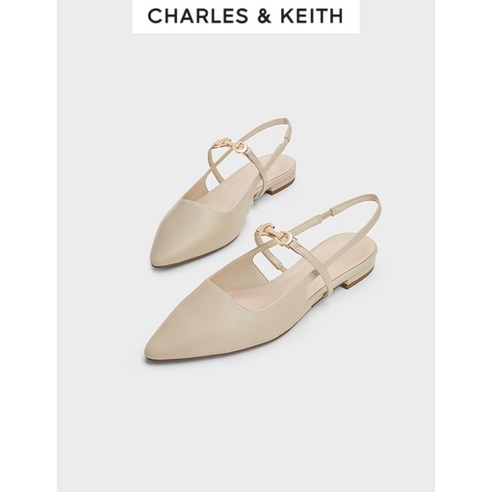 찰스앤키스 CHARLES&KEITH 메탈릭-악센트 포인티드-토 슬링백 플랫