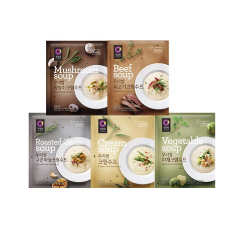 청정원 우리쌀 크림 수프 세트 (구운마늘 3개+쇠고기 3개+양송이 3개+야채 3개+크림 3개), 60g, 15개