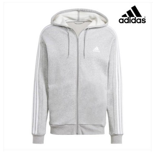 아디다스 3S 에센셜 후드 집업 그레이 헤더 남성 트레이닝 자켓 IJ6479 아디다스져지