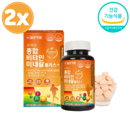 멀티비타민 11종 일양약품 프라임 종합 비타민 미네랄 플러스 1400mg 180정 2개, 180개