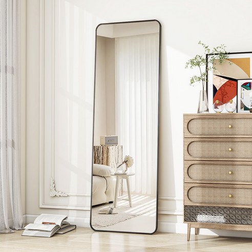 BEAUTYPEAK 1500mm x 400mm 전신거울 ShatterVue 필렛 강화 유리 거울 홈짐 운동방 대형 전신 거울 수직으로 매달리거나 벽에 기대어 전신거울, 블랙